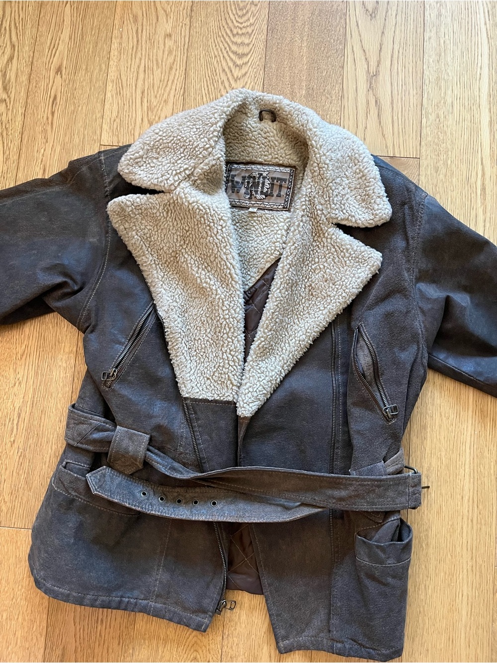 Vintage Wilsons Leather Aviator Jacket Small S Brown Suede Sherpa Shearling Belt